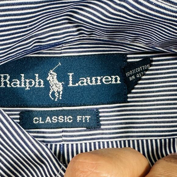Polo Ralph Lauren Classic Fit Shirt Mens Medium Blue/White Striped Button Down - Picture 4 of 10
